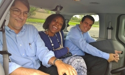 Three friends in a van.